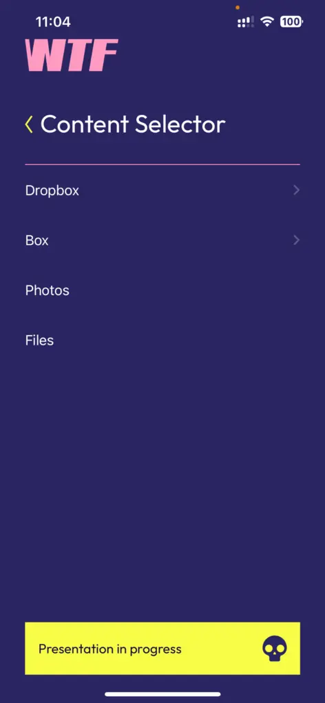 WTF.NOW content selector on a mobile device